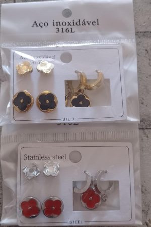 Trio de brincos de aço inoxidável